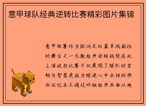 意甲球队经典逆转比赛精彩图片集锦