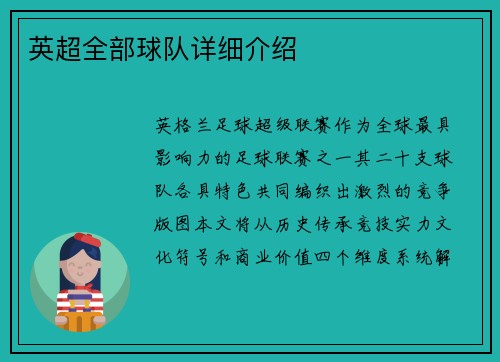 英超全部球队详细介绍