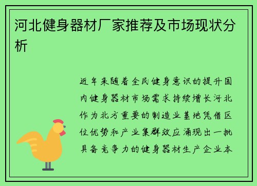 河北健身器材厂家推荐及市场现状分析